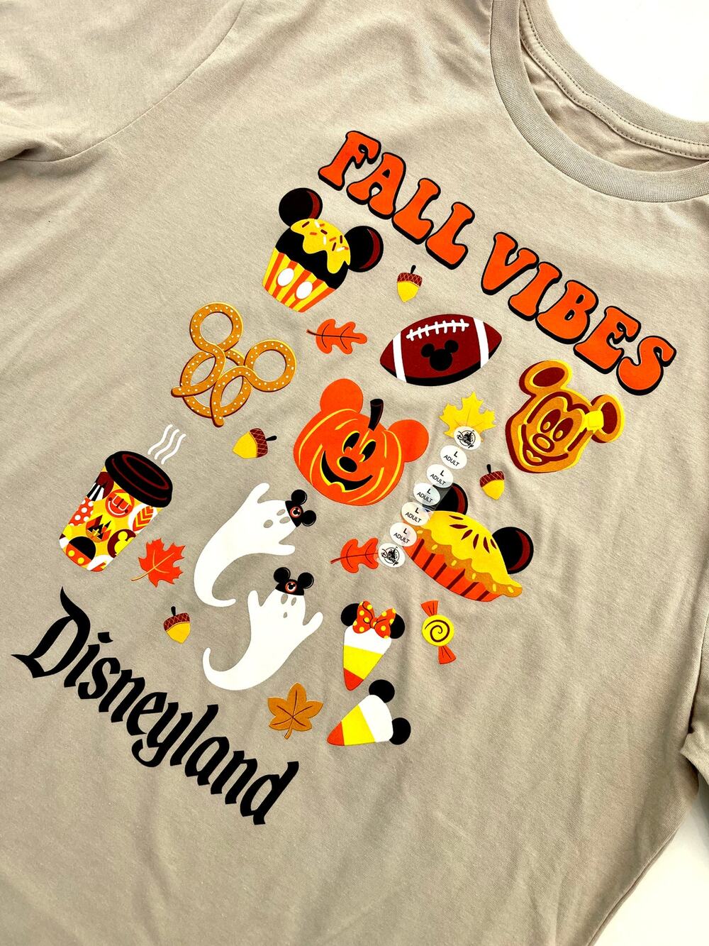 Disneyland Fall Vibes Icons Beige Adult Tee - Size Small - NWT